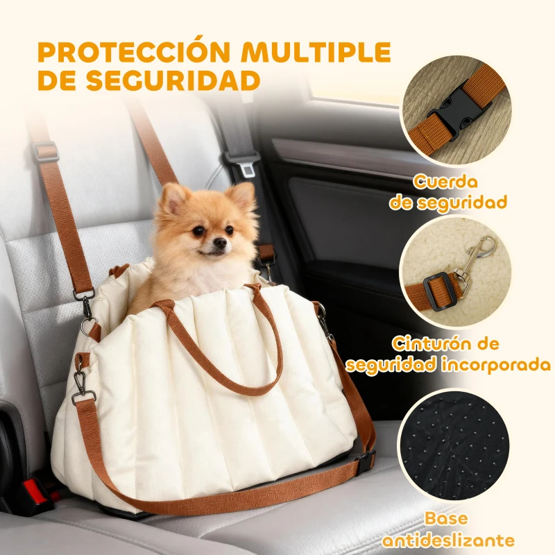PawHut Asiento de Coche para Perros Pequeños de hasta 5 kg con Cinturón de Seguridad Base Antideslizante y Funda Extraíble