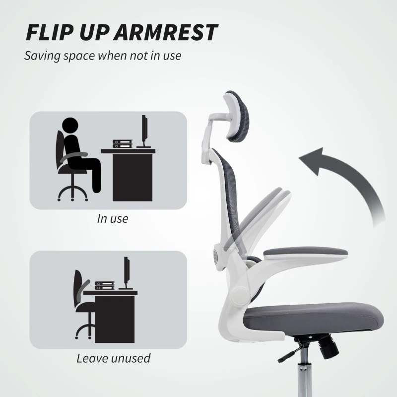 HOMCOM Mesh Back Office Chair, with Lumbar Support - Charcoal Grey