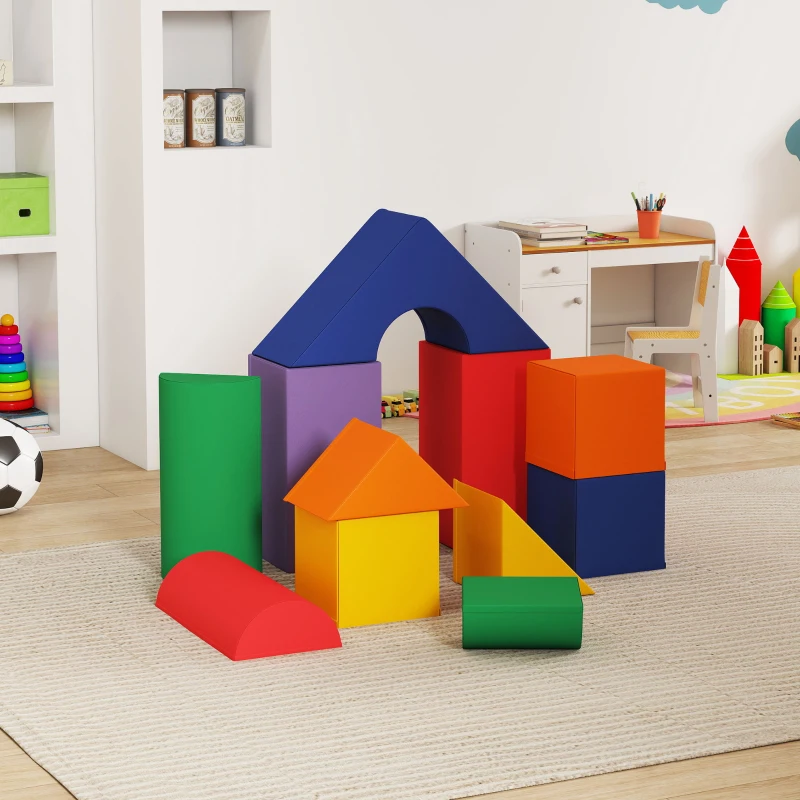 HOMCOM Conjunto de 11 Blocos de Espuma para Crianças Brinquedo de Aprendizagem para Crianças 1-3 Anos 50x50x25 cm Multicor