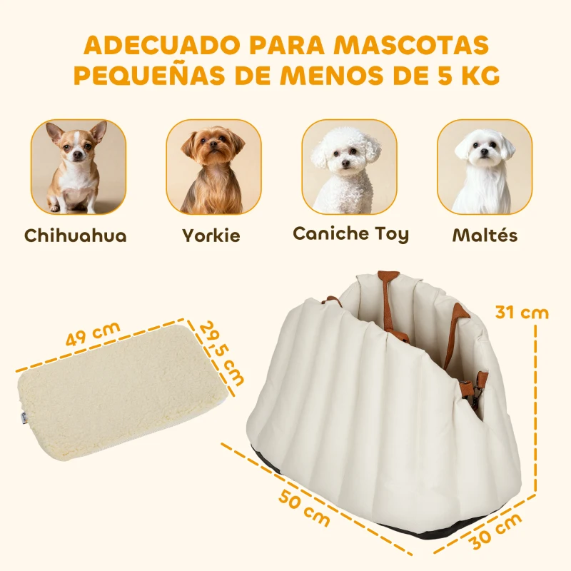 PawHut Asiento de Coche para Perros Pequeños de hasta 5 kg con Cinturón de Seguridad Base Antideslizante y Funda Extraíble