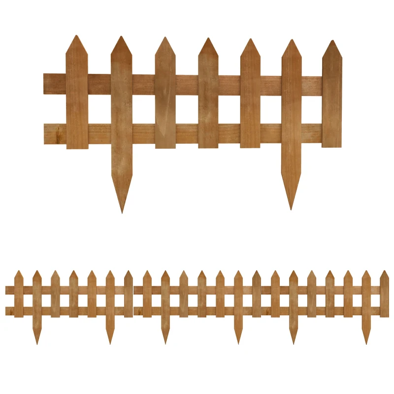 Outsunny Pack of 12 Wooden Border Fences, Garden Fixed Picket Fence for Lawn Edging, Flowerbed, 60L x 1D x 34H cm, Brown