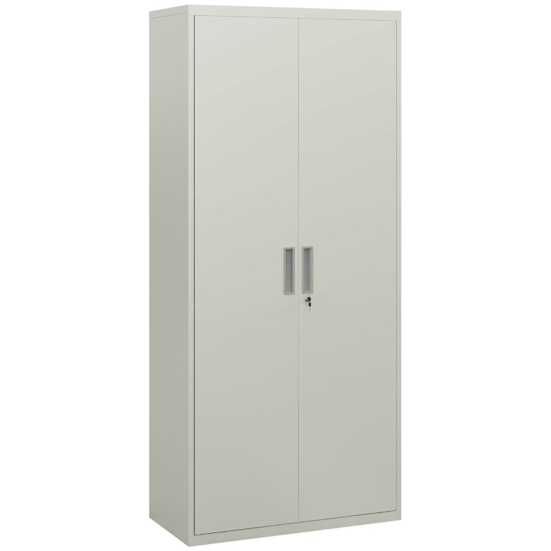 HOMCOM Armoire de bureau à 5 niveaux, armoire en acier avec 2 portes et 4 étagères réglables, verrouillable, blanc