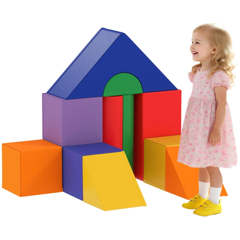 HOMCOM Juego de 11 Bloques de Espuma para Niños Bloques Psicomotricidad Figuras de Construcción 50x50x25 cm Multicolor