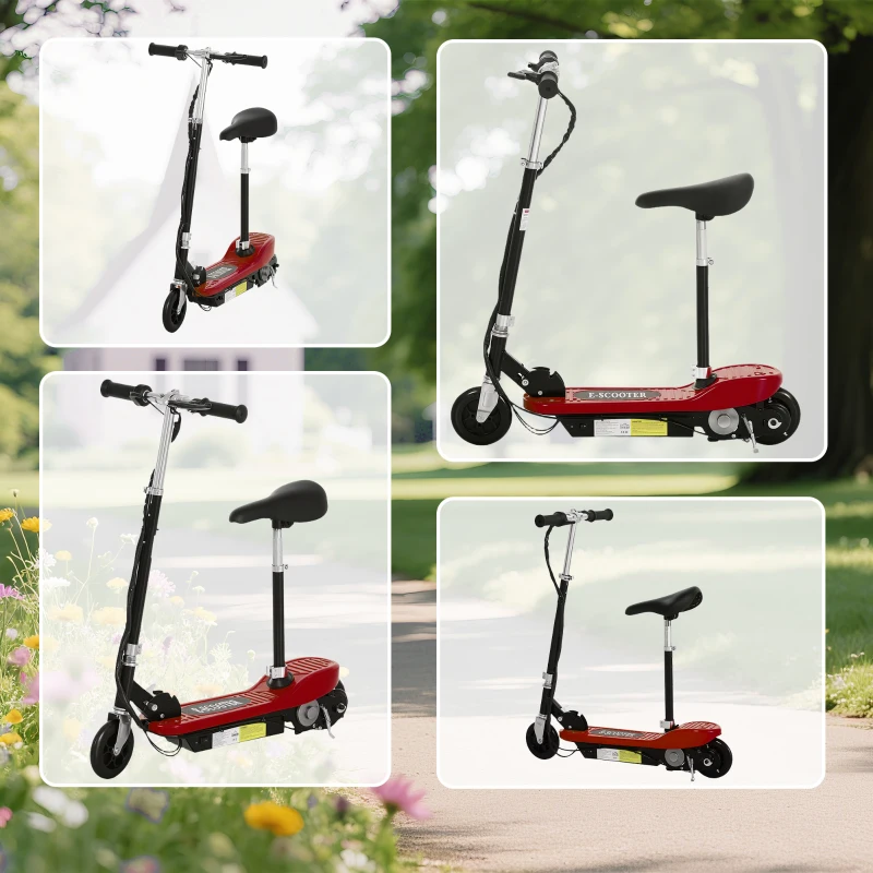 HOMCOM Powered Electric Scooter Ride-On, with Brakes, Adjustable Seat, Adjustable Handlebars, Red