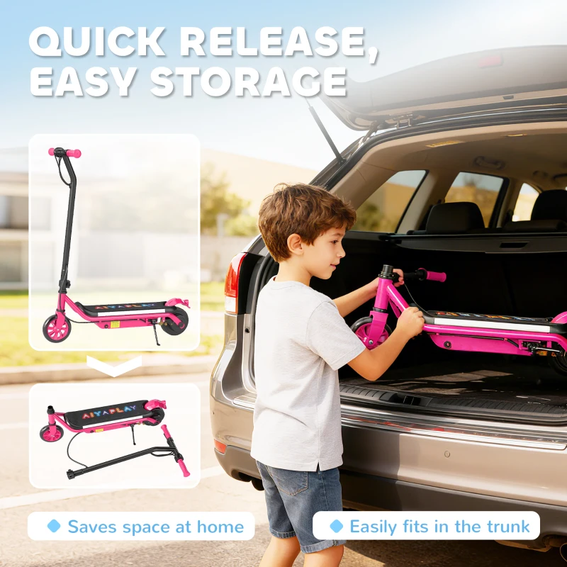 AIYAPLAY Electric Scooter for Kids Aged 6-14 Years, with Colourful Lights, Pink