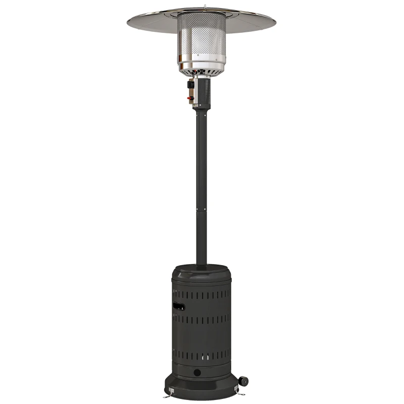 Outsunny chauffage exterieur terrasse, parasol chauffant gaz portable 11 KW niveaux de chauffe réglable 82x82x223cm noir