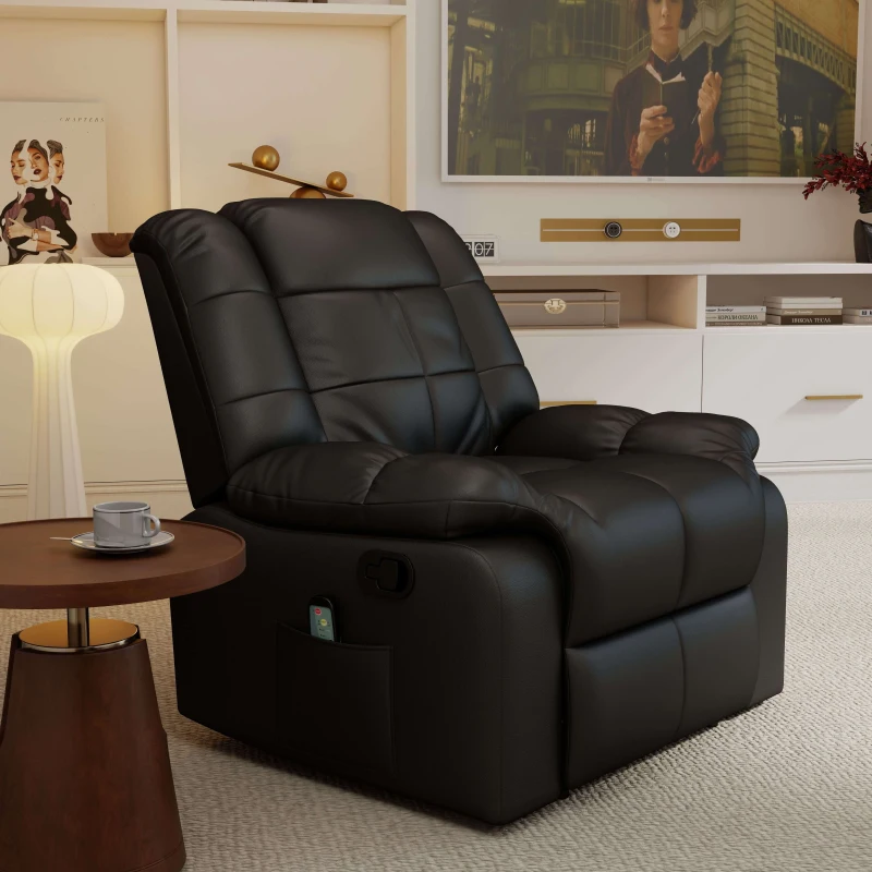 HOMCOM Massagesessel, Relaxsessel, 8 Vibrationspunkte, Liegefunktion, Kunstleder, schwarz, 94x99x99cm