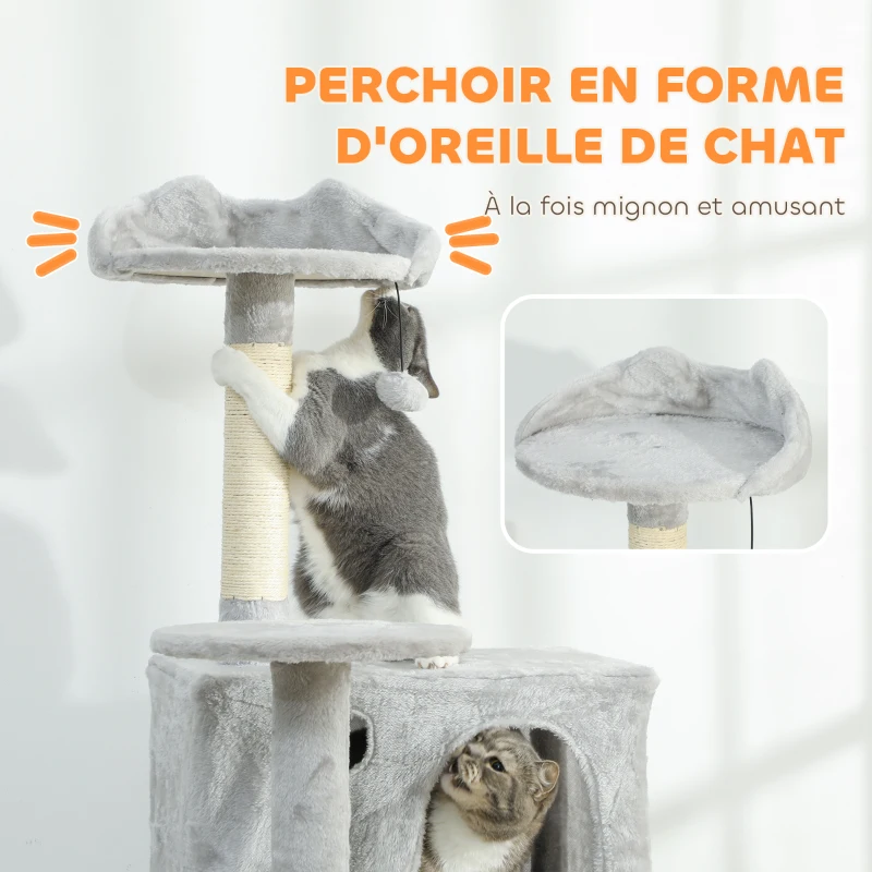 PawHut Arbre à chat tour de jeux pour chat, platesformes, niches, lit, hamac, échelle et griffoirs en sisal 56x56x180cm gris