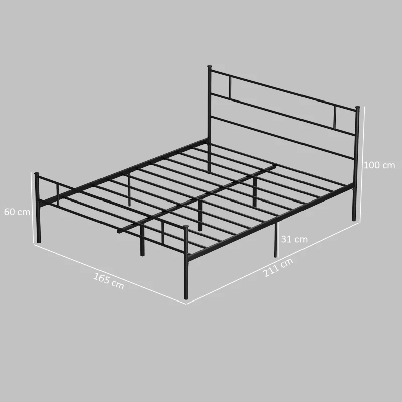HOMCOM King Metal Bed Frame Solid Bedstead Base with Headboard and Footboard, Metal Slat Support and Underbed Storage Space, Bedroom Furniture, Black