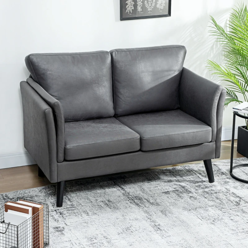 HOMCOM Two-Seater Leathaire Sofa - Grey