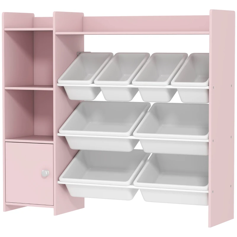 AIYAPLAY Toy Storage Unit with 8 Removable Bins, Storage Shelves, Cabinet, Pink