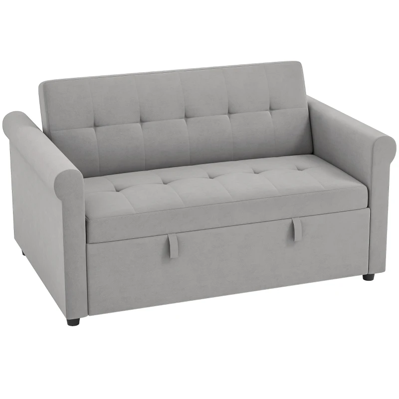 HOMCOM Two-Seater Velvet-Feel Sofa Bed - Grey