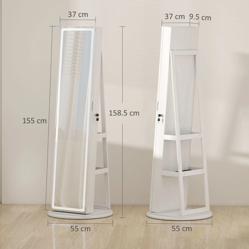 HOMCOM Storage Jewellery Cabinet, with Mirror and Lights - White