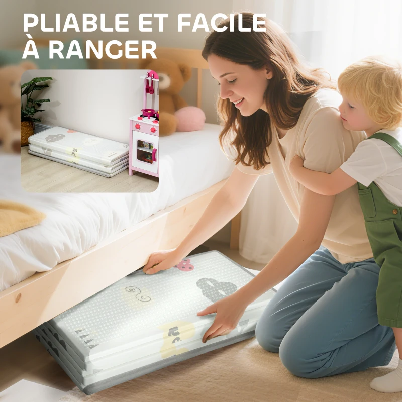 AIYAPLAY Tapis de jeu pour bébé pliable et réversible, tapis de sol en mousse épais, 200 x 180 x 1,5 cm, multicolore