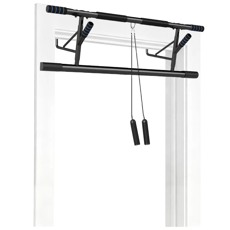 SPORTNOW Pull-Up Bar, No-Drilling Chin-Up Bar, Push-Up Stand with Resistance Bands, Padded Handles for Home Gym Exercise, Blue