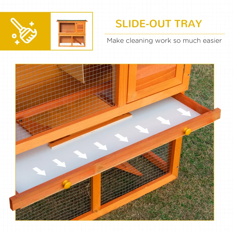 PawHut Two-Tier Rabbit Hutch, Wooden Outdoor Pet Cage, with Opening Top