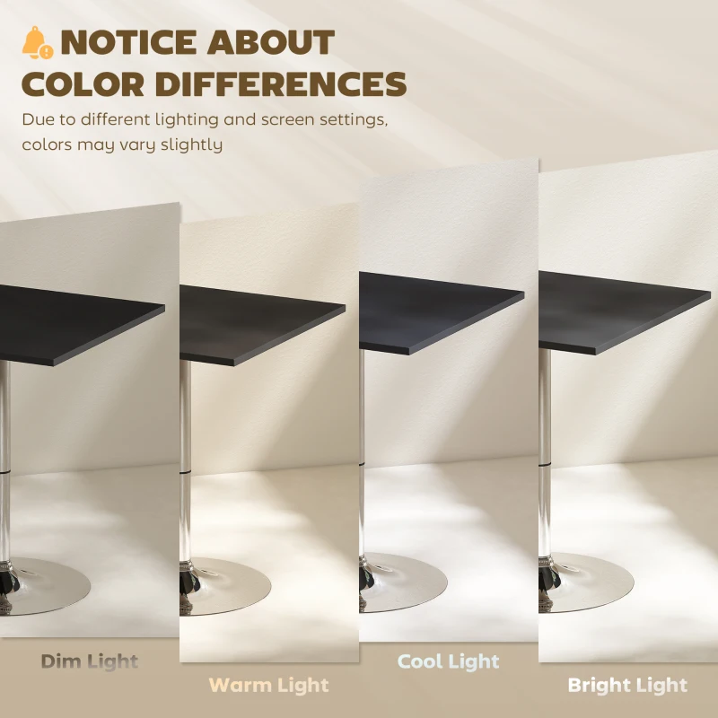 HOMCOM Modern Height Adjustable Counter Bar Table with 360° Swivel Tabletop and Electroplating Metal Base, Pub Desk for Living Room, Kitchen, Restaurant, Pub, Black and Silver