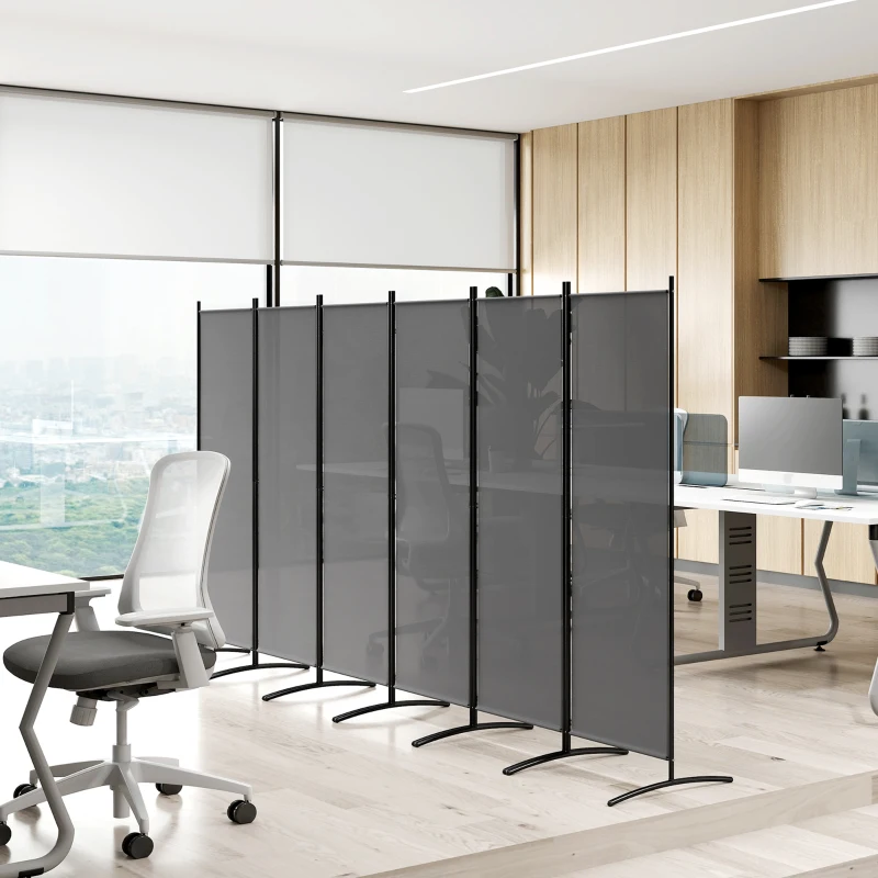 Outsunny 6 Panel Folding Room Divider Foldable Freestanding Garden Privacy Screen, 332 x 172 cm, Dark Grey