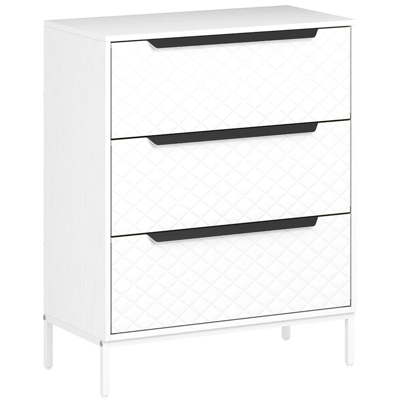 HOMCOM Chest of Drawers, Dresser with 3 Fabric Drawers and Aluminium Handles - White
