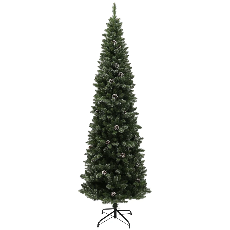 HOMCOM Albero di Natale Innevato Alto 225 cm con 980 Rami, Pigne e Base in Acciaio