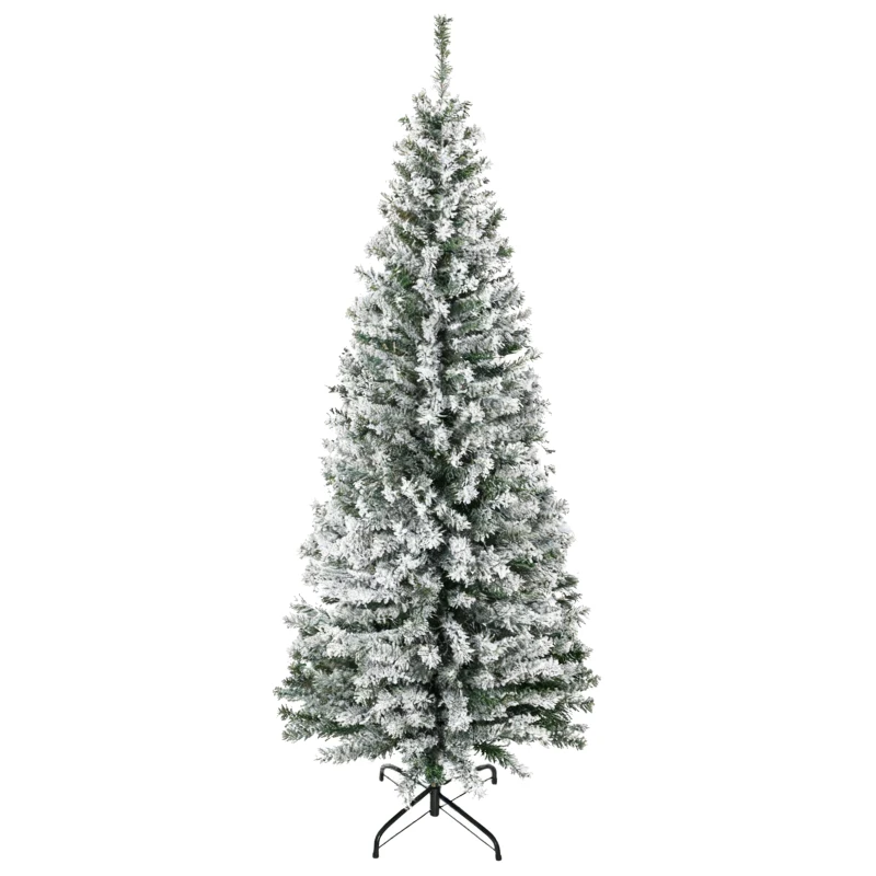 HOMCOM Albero di Natale Innevato in PP Verde con 492 Rami Ignifughi e Base in Acciaio Inox, Ø60x180 cm