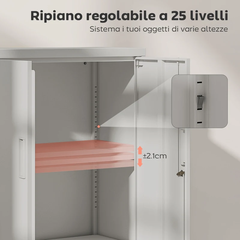 HOMCOM Mobile da Ufficio in Acciaio con Ripiano Interno Regolabile e Cassetto, 80x40x130 cm, Bianco