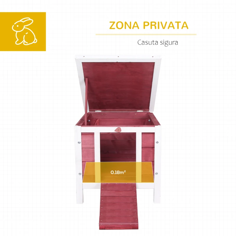 PawHut Colivă Lemn Exterior pentru Rozătoare, Acoperiș și Rampa Reglabilă, 42x51x43cm, Roșu