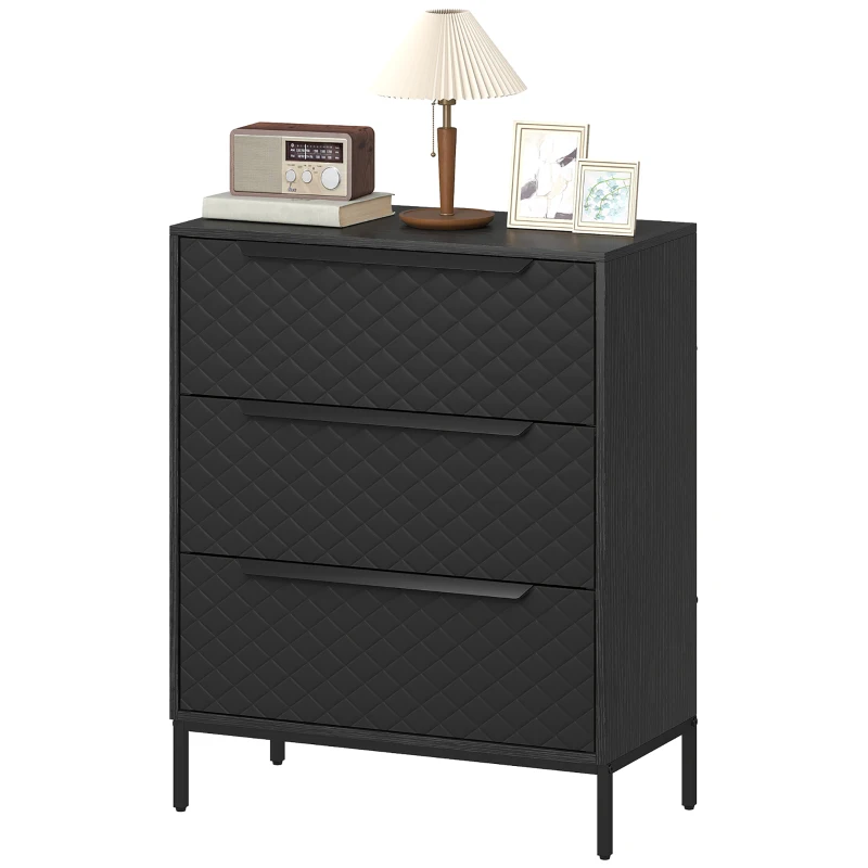 HOMCOM Chest of Drawers, Dresser with 3 Fabric Drawers and Aluminium Handles - Black