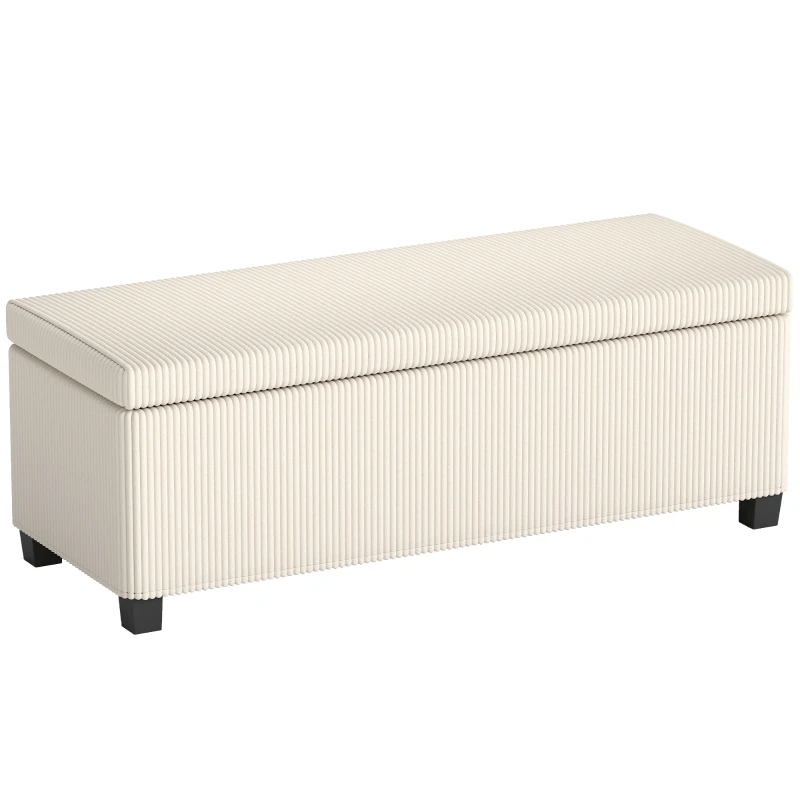HOMCOM Storage Ottoman Bench, Corduroy Footstool with Removable Lid and Legs, 112cm Storage Chest Box for Living Room, Bedroom, Hallway, Beige