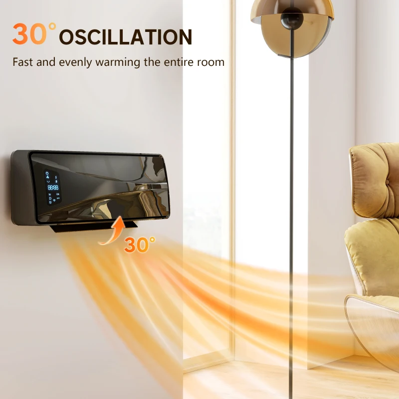 HOMCOM 2000W Ceramic Electric Heater with Fan, Adjustable Thermostat, Wall Mounted - Black