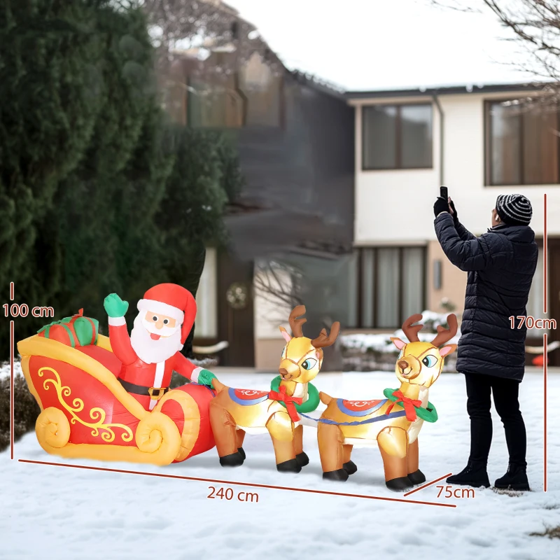 Outsunny 7.9ft Christmas Inflatable Santa on Sleigh with Two Reindeer, Outdoor Christmas Blow Up Decoration with Built-in LED Lights for Garden, Indoor Outdoor Home Decor