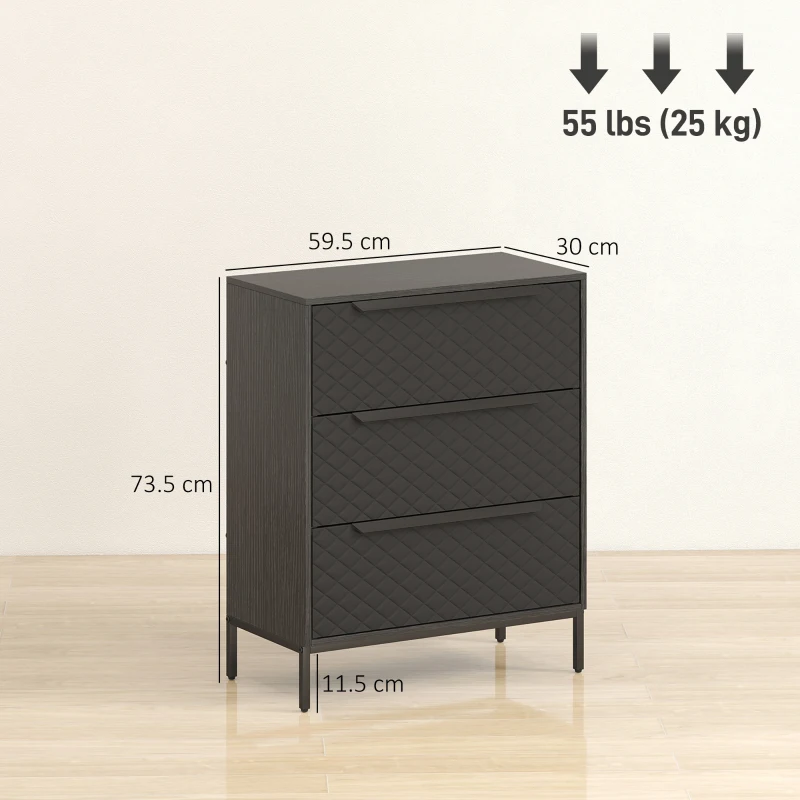 HOMCOM Chest of Drawers, Dresser with 3 Fabric Drawers and Aluminium Handles - Black