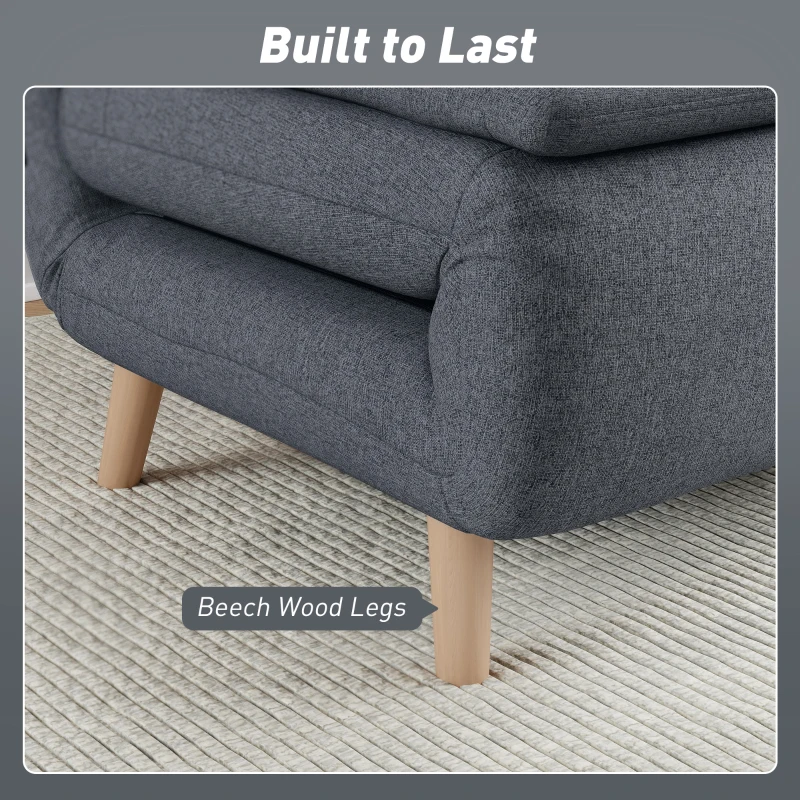 HOMCOM 3-in-1 slaapfauteuil met bedfunctie, ligfauteuil, verstelbare rugleuning, beukenhouten poten, kussen, grijs