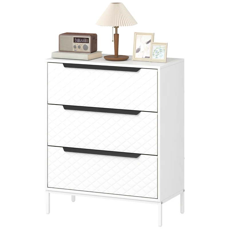 HOMCOM Chest of Drawers, Dresser with 3 Fabric Drawers and Aluminium Handles - White
