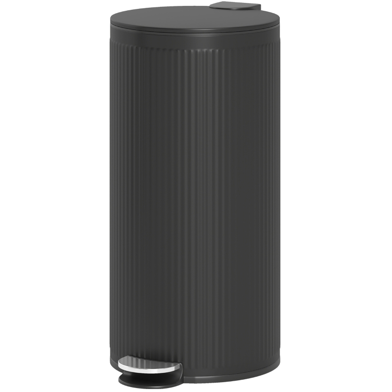 HOMCOM 30 Litre Pedal Kitchen Bin with Soft Close and Stay Open Lid, Rubbish Bin with Removable Inner Bucket for Kitchen, Office, Home, Black