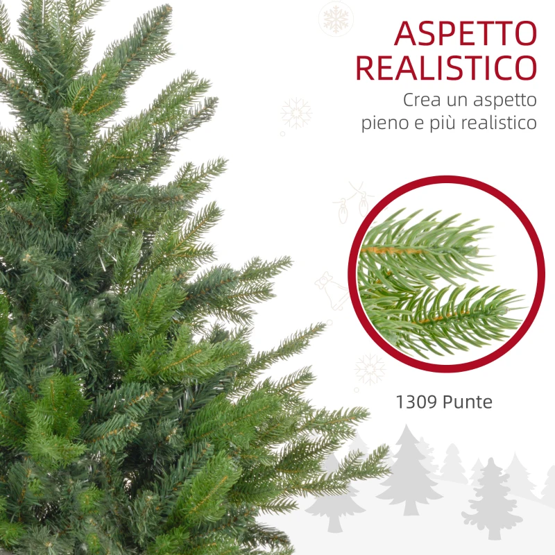 HOMCOM Albero di Natale 150 cm in Plastica Verde con Base in Metallo e 1309 Rami Ignifughi