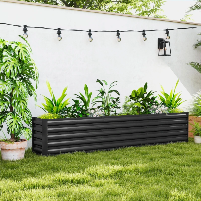 Outsunny Cassone per orto rialzato in acciaio zincato barre di supporto e piastre angolari fondo aperto 240 x 40 x 45 cm grigio scuro