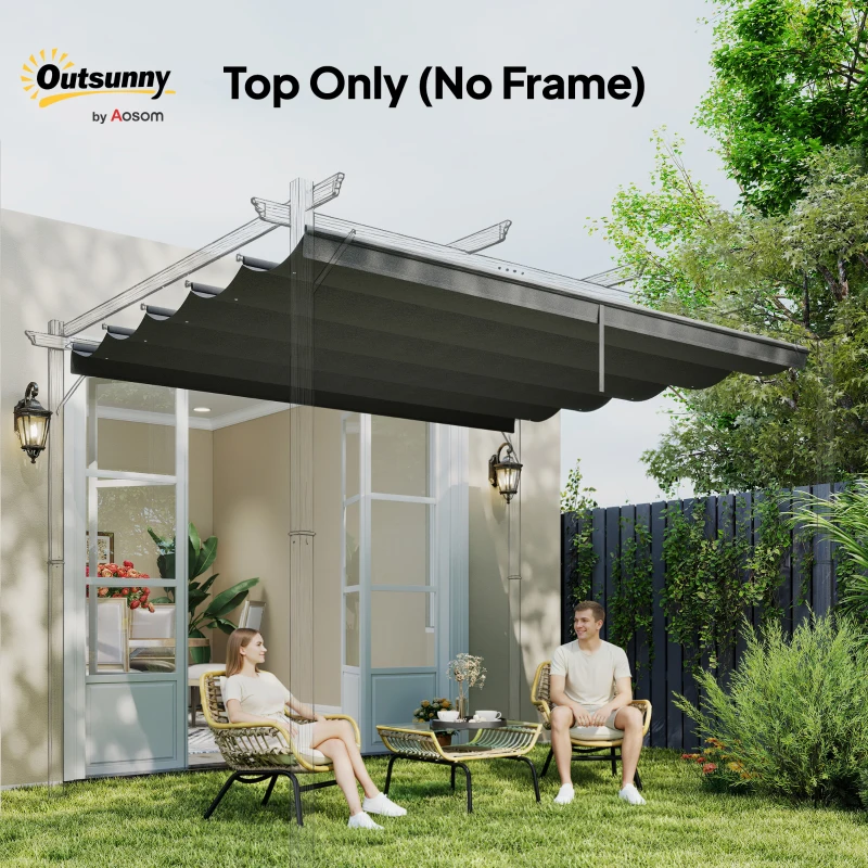 Outsunny Retractable Pergola Cover, 2.55 x 2.5 m Replacement Canopy Fabric for 3 x 3 m Frame, Roof Top Only, Dark Grey