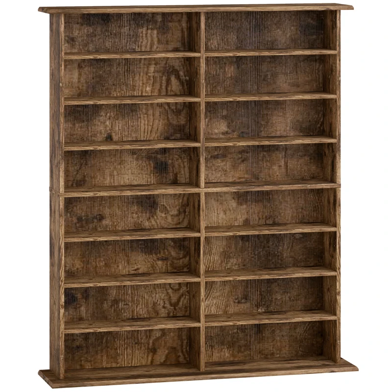 HOMCOM 16-Compartment Media Shelf - Rustic Brown