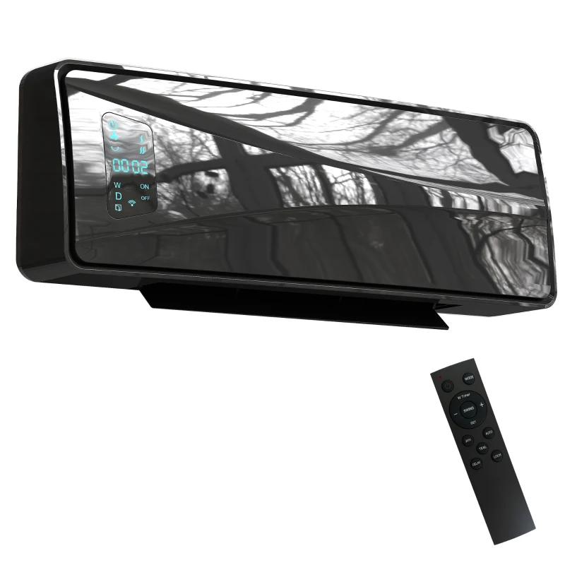 HOMCOM 2000W Ceramic Electric Heater with Fan, Adjustable Thermostat, Wall Mounted - Black