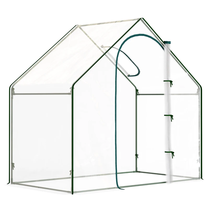 Outsunny Walk In Tomato Greenhouse Garden Outdoor Mini Greenhouse Flower Planter Steel Frame with Zipped Door & Window, PVC Cover, 180 x 100 x 168CM, Clear