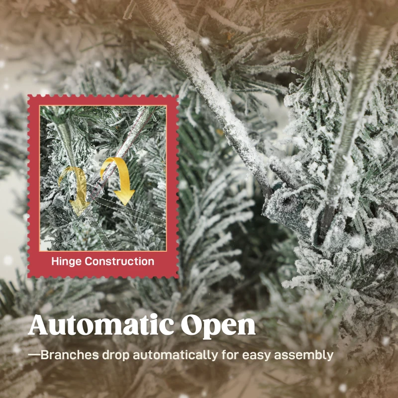 HOMCOM 6 ft Artificial Flocked Christmas Tree with 1182 Branches, Hinged Xmas Tree with Foldable Metal Stand, Easy Assembly for Home Office Decor