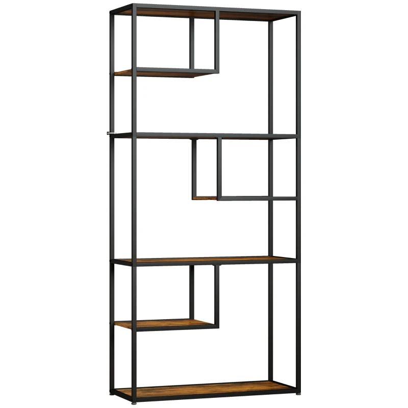 HOMCOM Mobile Libreria a 7 Livelli in Legno e Acciaio Stile Industriale, 83x34x180 cm, Marrone
