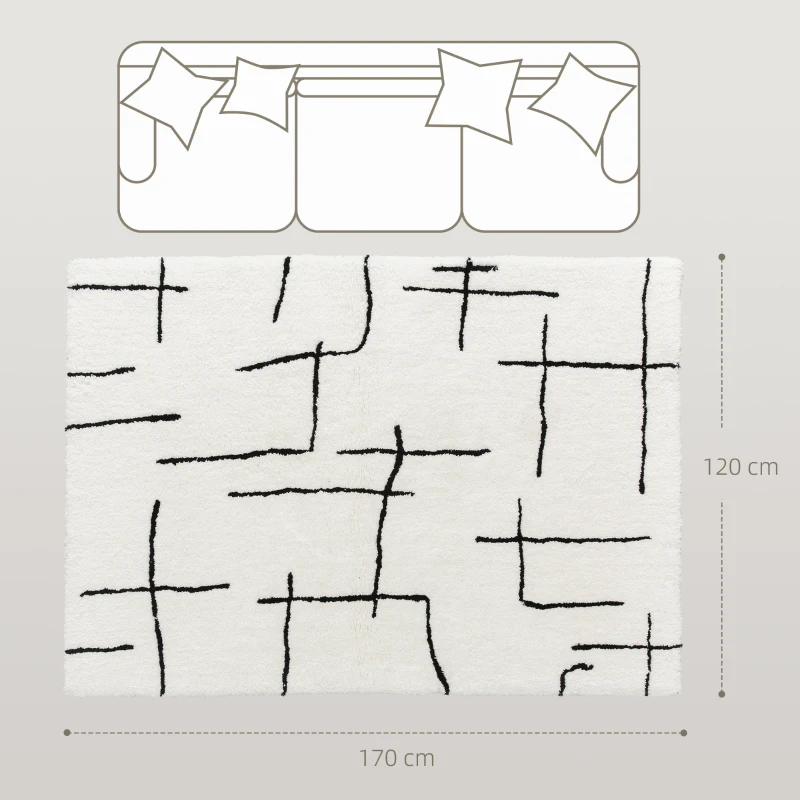 HOMCOM Modern Fluffy Area Rug, Geometric Pattern Washable Rug, Soft High Pile Floor Carpet for Living Room, Bedroom, Dining Room, Home Office, 170 x 120 cm, Cream