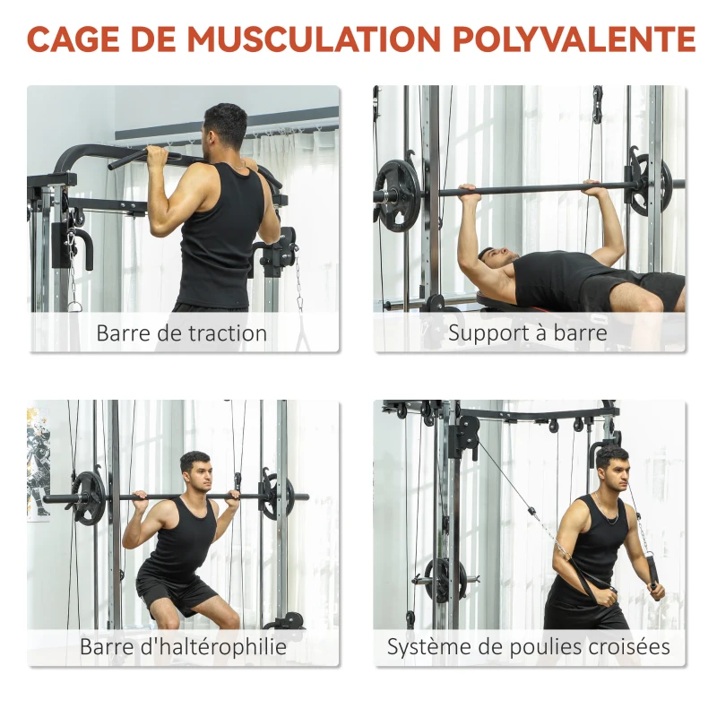 SPORTNOW Station de musculation station de traction à câble support à squat barre câble cross-over 210 x 132 x 225 cm noir