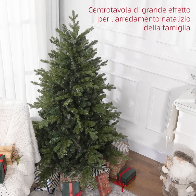 HOMCOM Albero di Natale 150 cm in Plastica Verde con Base in Metallo e 1309 Rami Ignifughi