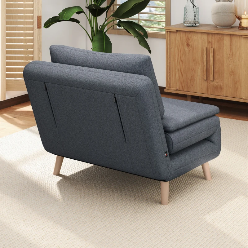 HOMCOM 3-in-1 slaapfauteuil met bedfunctie, ligfauteuil, verstelbare rugleuning, beukenhouten poten, kussen, grijs