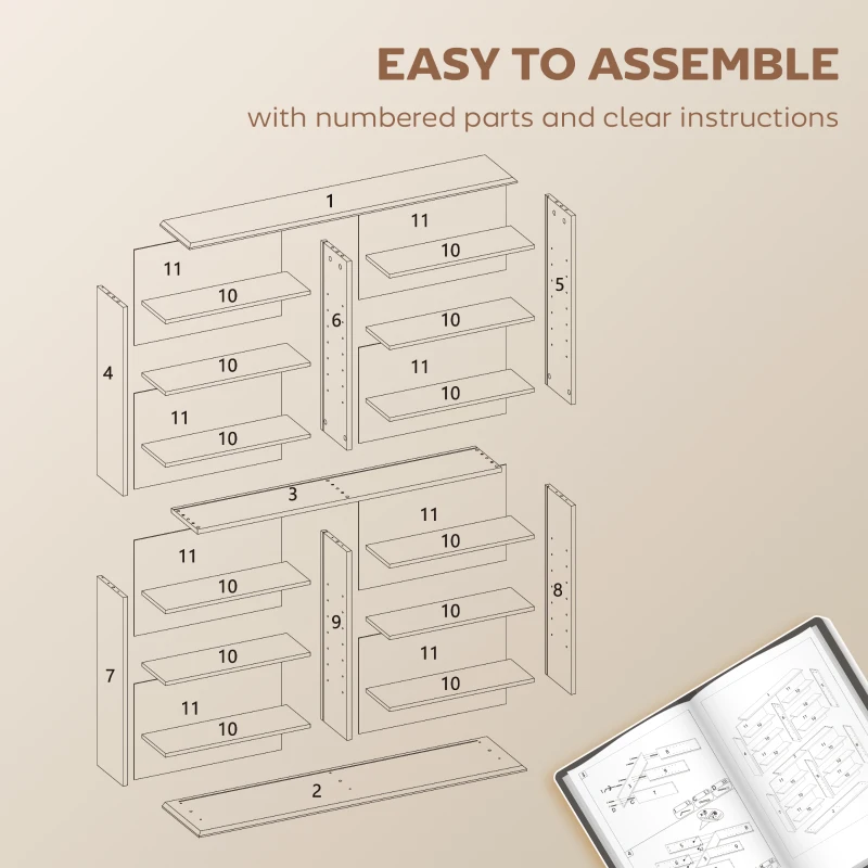 HOMCOM 16-Compartment Media Shelf - Rustic Brown