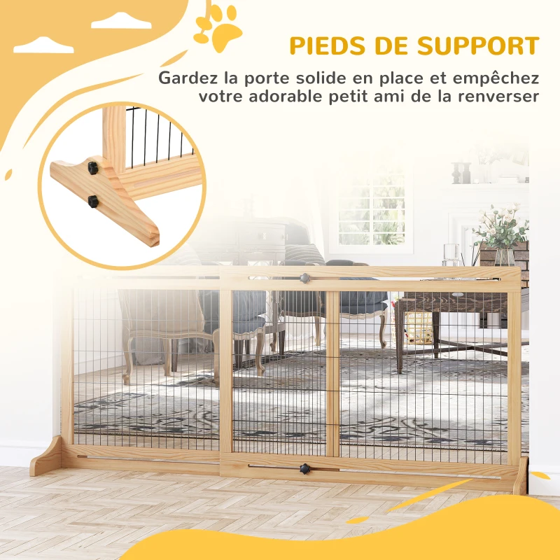 PawHut Barrière de sécurité pour chien extensible longueur réglable 104-183 x 36 x 69 cm pin bois naturel