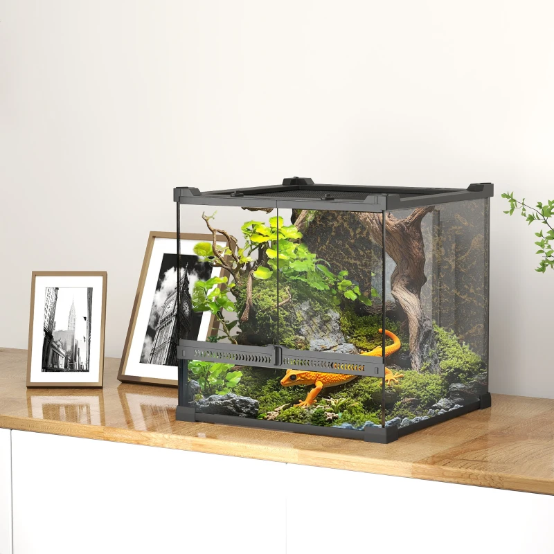 PawHut Terrarium en verre pour reptiles, fond surélevé & étanche, verrou à bouton